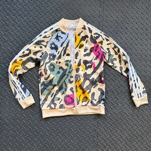 adidas Beige Zip-Up Jacket with Multicolor Leopard Accent